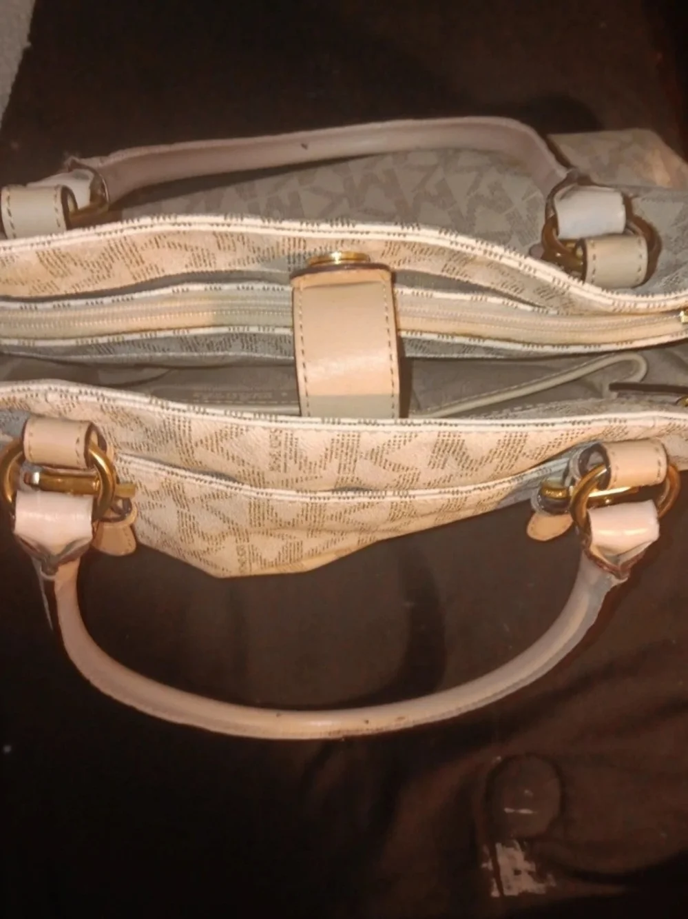 Michael Kors Logo Tote in Light Beige and Cream with Gold Hardware